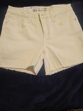 Seven7 Cream High-Rise Denim Cutoff Shorts